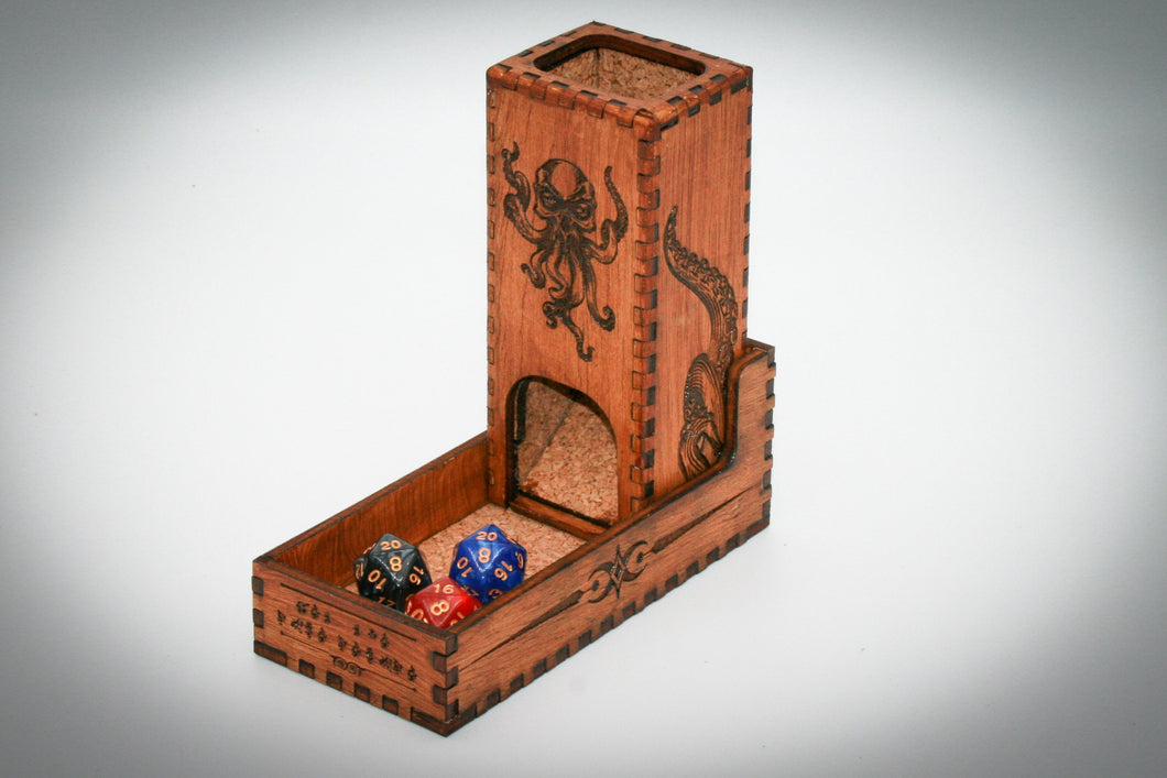 Dice Tower and Dice Storage for Lovecraft Cthulhu eldritch gift for dungeon master, dark, engrave, customize, brass, bronze, vintage