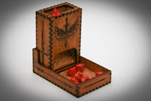 Load image into Gallery viewer, Dice Tower and Dice Storage for Dungeons and Dragons, d&amp;d, pathfinder, rpg, dnd gift for dungeon master, dark, engrave, customize
