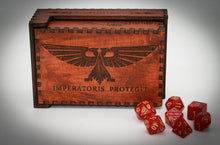 Load image into Gallery viewer, Dice Tower and Dice Storage for Warhammer 40K kill team infinity gift, antique look, stain, dark, engrave, customize, war game, board game
