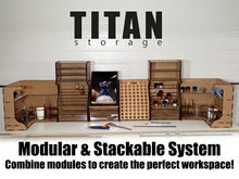 Load image into Gallery viewer, Titan Storage - Modular Storage Paint Rack cabinet organizer Miniature GW, Citadel, Model Master, Vallejo and Army Painter ipad tablet support DIY

