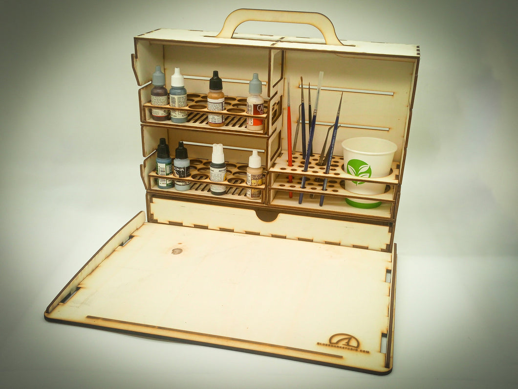 MEGA Portable Paint Station, modular shelves and storage compatible with GW, Citadel, Model Master, Vallejo and Army Painter and DIY